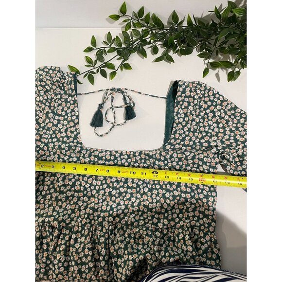 American Eagle Green Floral Mini Dress With Puff Sleeves Back Tie & Zipper Sz M - Picture 12 of 16